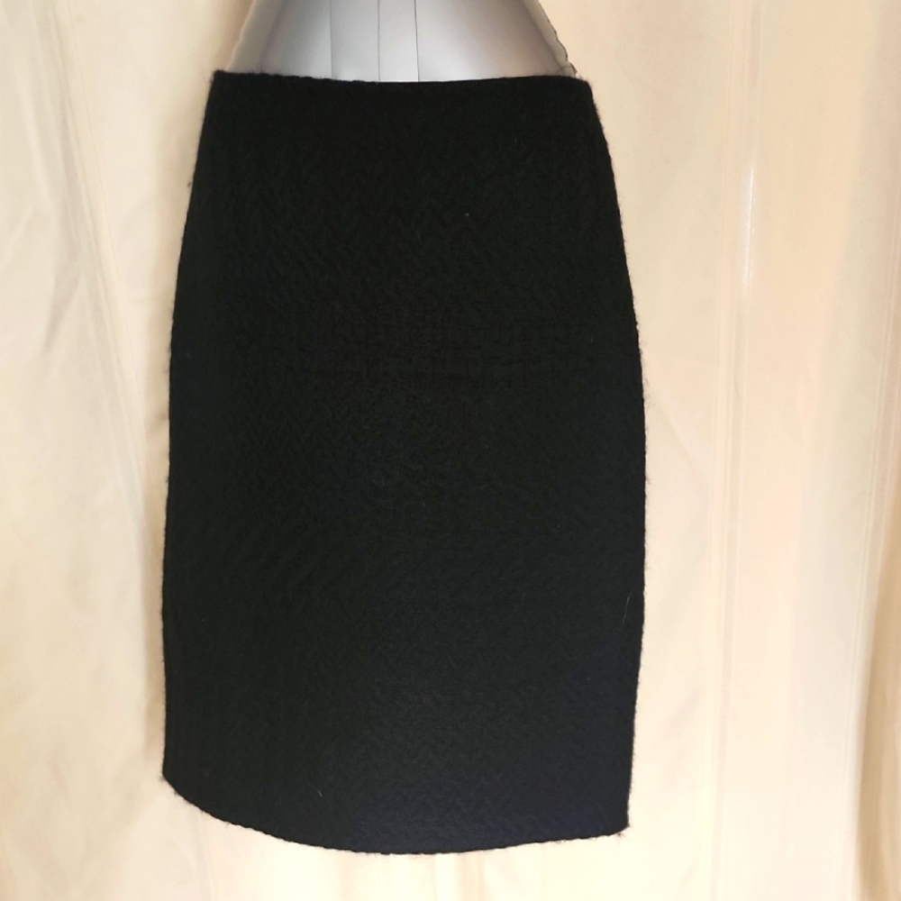 Dolce and Gabbana Black Patterned Wool Pencil Skirt